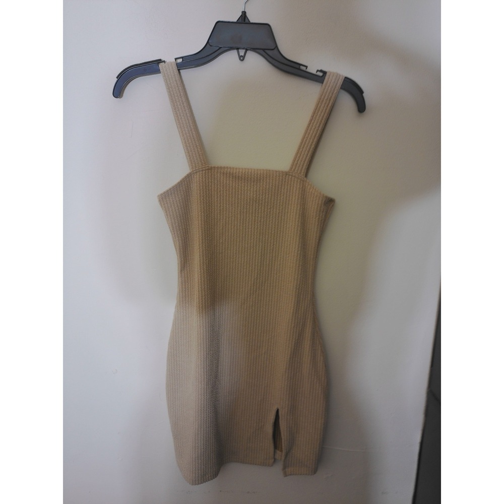 Motel Rocks Pendan Dress Womens Small Beige Ribbed Mini Bodycon Side Slit NEW